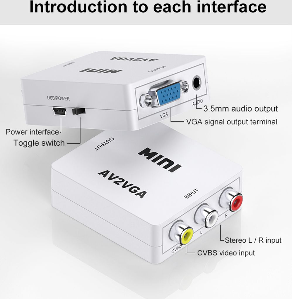 Mini AV(RCA) na VGA, 1080p, Stereo video a audio prevodník, Obrázok produktu 5