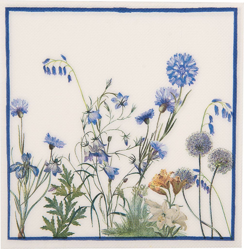 Clayre & Eef Servietten Papier 20er Set 33x33 cm Weiß Blau Produktbild 