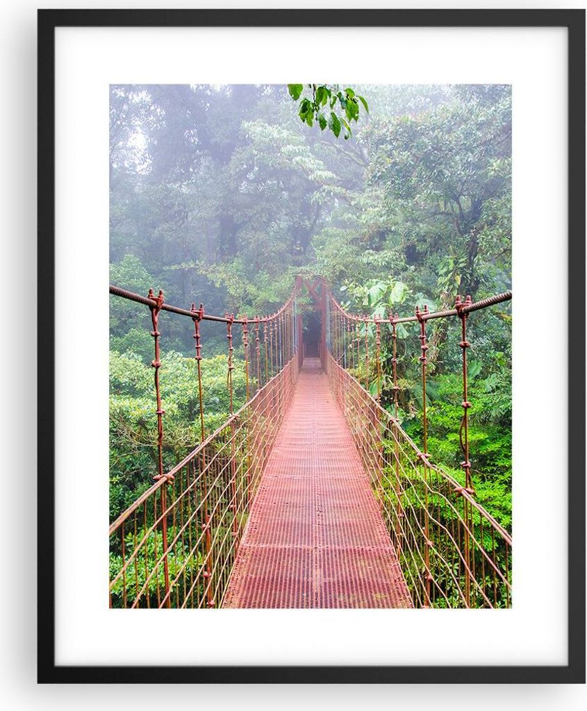 Gerahmtes Poster - Schwarzer Rahmen - Brücke ausgesetzt Costa Rica - 40x50 cm - Wand Bild - Wanddeko - Wandbilder - Kunstposter - Wandposter - Bil...