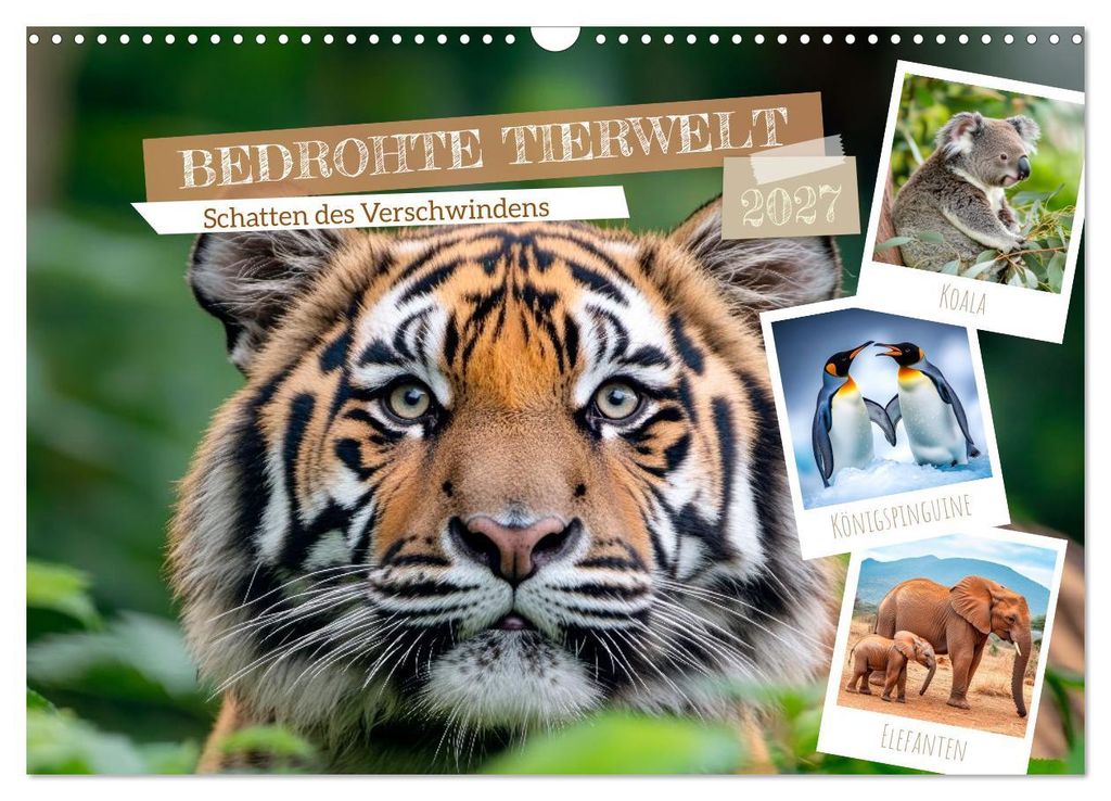 Bedrohte Tierwelt SCHATTEN DES VERSCHWINDENS (Wandkalender 2027 DIN A3 quer), CALVENDO Monatskalender