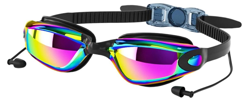 Schwimmbrille für Erwachsene mit Ohrstöpseln, wasserdicht, kein Auslaufen, beschlagfrei, UV-Schutz, klare Gläser, Silikon, für Damen und Herren...