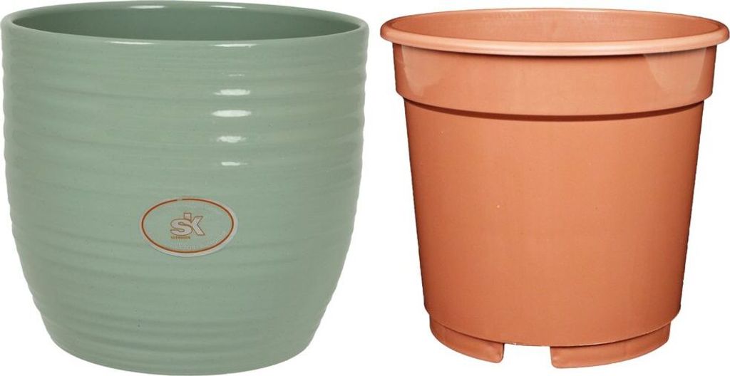 MePla - Set - Übertopf Bergamo ø19 + Kulturtopf ø18 - Gletscherblau