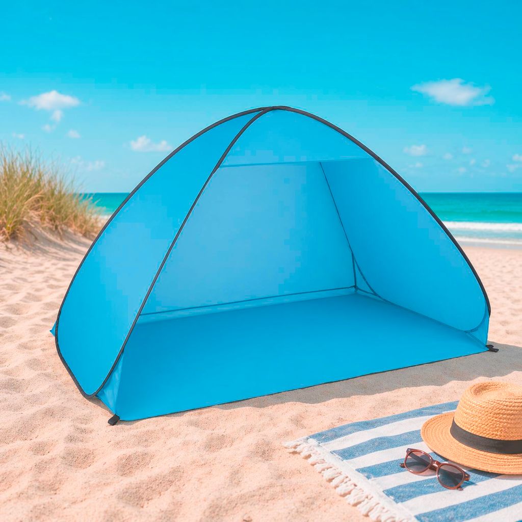 XL Pop-Up Strandmuschel Strandzelt Zelt Tasche Blau H110xB200xT125cm