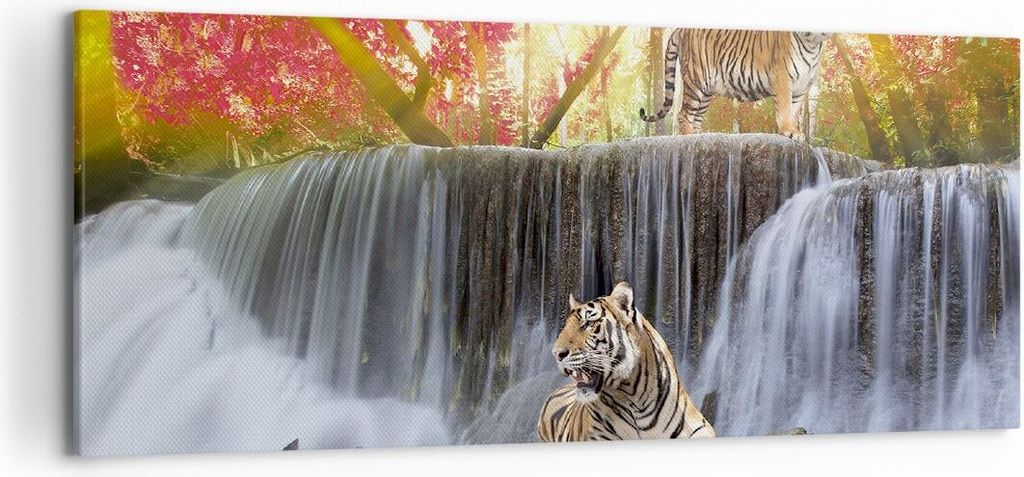 Bild auf Leinwand - Leinwandbild - Tiger natur tier paradies - 120x50cm - Wand Bild - Wanddeko - Leinwanddruck - Bilder - Kunstdruck - Wanddekorati...