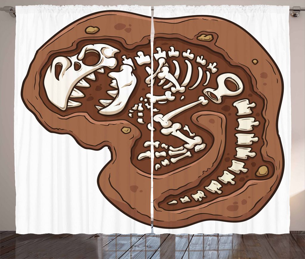 ABAKUHAUS Dinosaurier Rustikaler Gardine, T-Rex Fossil im Boden, Schlafzimmer Kräuselband Vorhang mit Schlaufen und Haken, 280 x 225 cm, Mehrfarbig