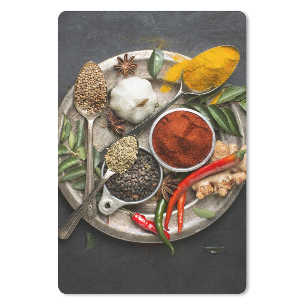 MuchoWow Mauspad Mousepad Gewürze - Teller - Pfeffer - Schwarz - Löffel - Silber 18x27 cm - Mousepads - Maus Mat - Pad - Mausunterlage