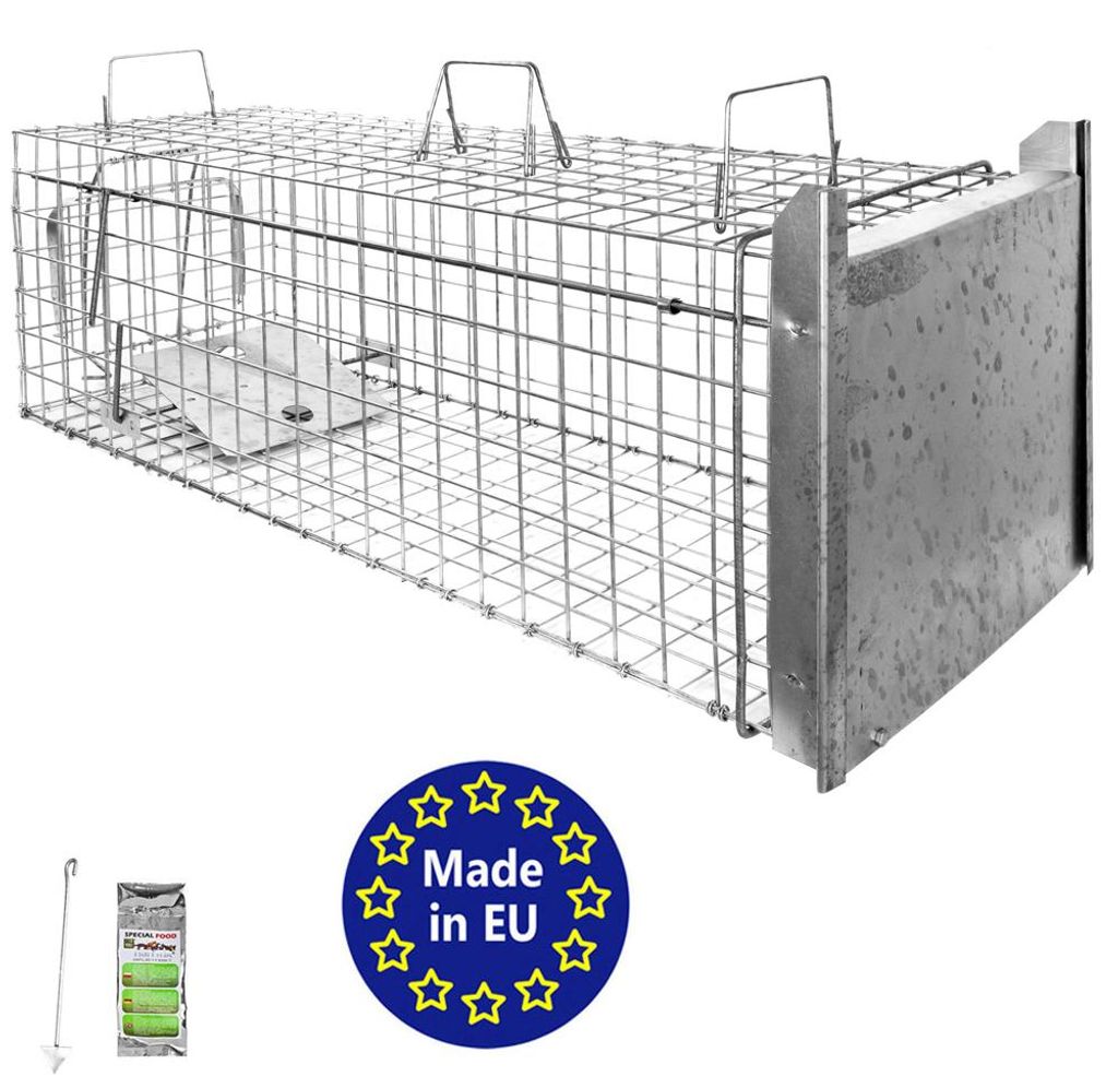 Lebendfalle aus Draht, Fleischhaken, Ködertüte, made in EU
