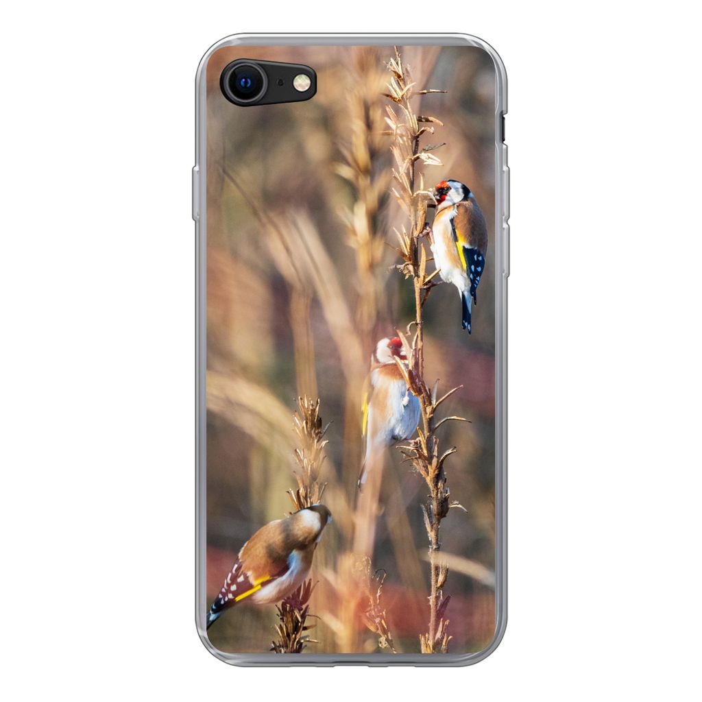 MuchoWow Handyhülle Schutzhülle Hülle für iPhone SE 2020 Vögel - Äste - Wald Silikon Softcase Handy Hülle - Kartenbesitzer