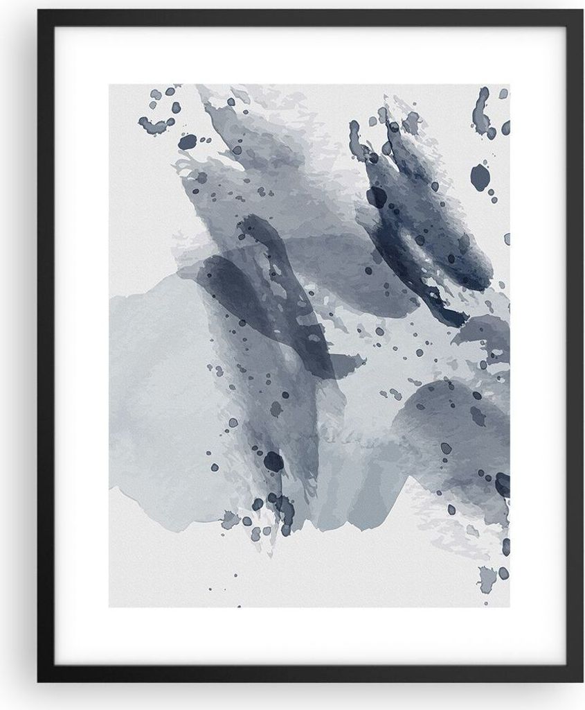 Gerahmtes Poster - Schwarzer Rahmen - Abstraktion Blau Minimalismus - 40x50 cm - Wand Bild - Wanddeko - Wandbilder - Kunstposter - Wandposter - Bil...
