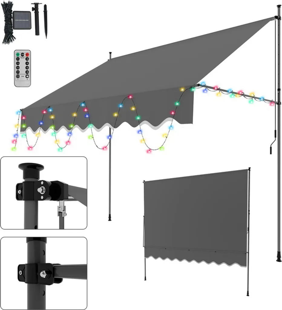 Tenda a Morsetto Clanmacy Grigio 300cm LED - Design Outdoor Senza Fori