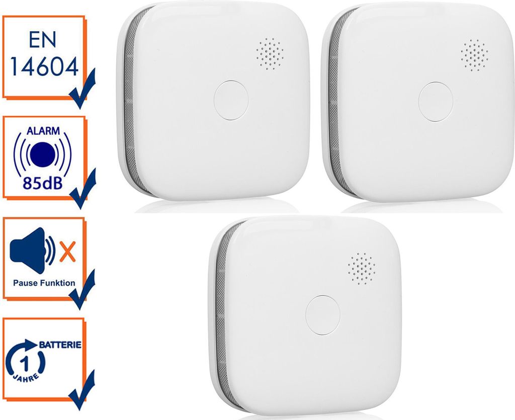 3er Set Rauchwarnmelder fotoelektrisch wechselbare Batterie, WiFi mit App