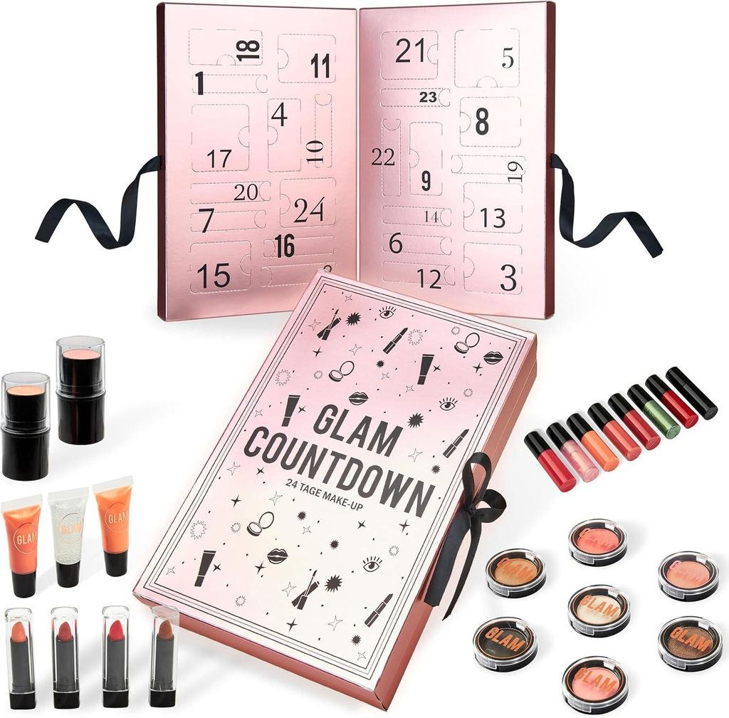 KreativeKraft Adventskalender 2025 für Frauen, Teenager & Mädchen – 24 Beauty & Hautpflege Produkte mit Make-up, Lippenstift, Lidschatten & Pflege