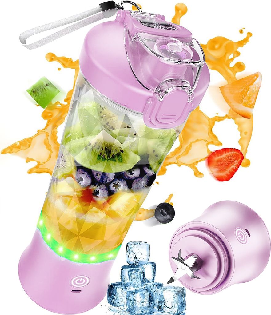 Tragbarer Mixer, 4000mAh Mini-Mixer für Shakes und Smoothies mit 6 Klingen, 600 ml BPA-frei, USB-aufladbar für Küche, Zuhause und Reisen.