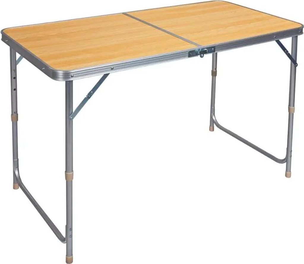 Campingtisch - Klapptisch - 120x60 cm - Höhenverstellbar 55–70 cm - Aluminiumgestell - Rechteckig - Für 4 Personen - Eiche hell