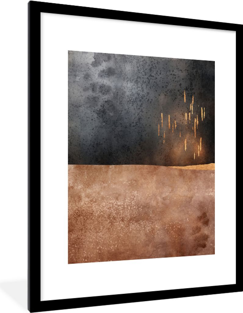 MuchoWow Gerahmtes Poster Abstrakt - Gold - Design 60x80 cm - Poster mit Schwarzem Bilderrahmen Wandposter Rahmen Foto Bilder - Wohnzimmer - Deko...