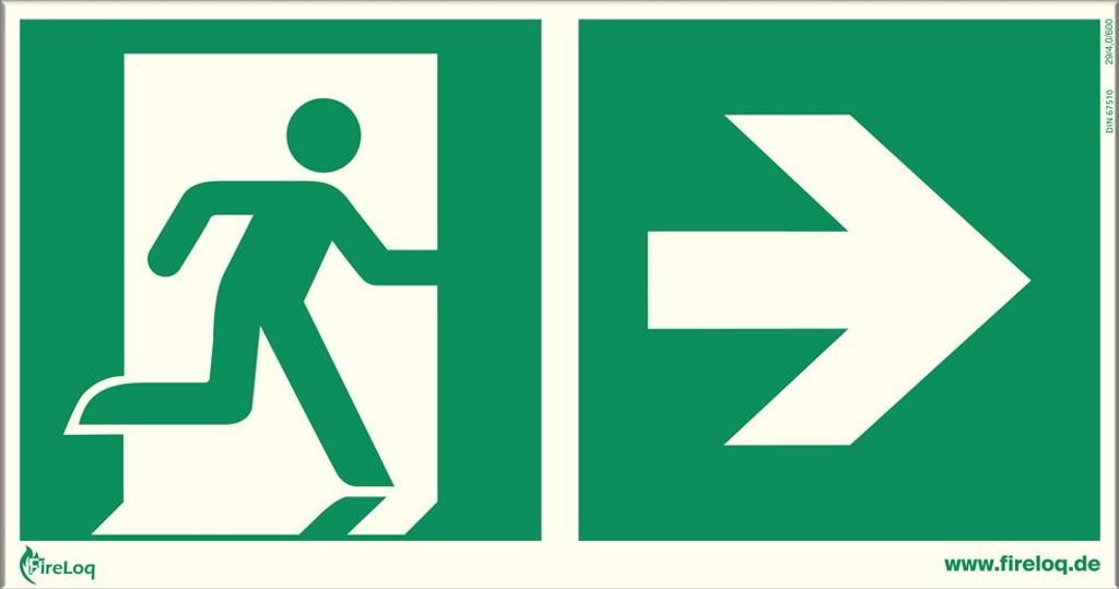 Fluchtweg rechts Kunststoffplatte selbstklebend nachleuchtend