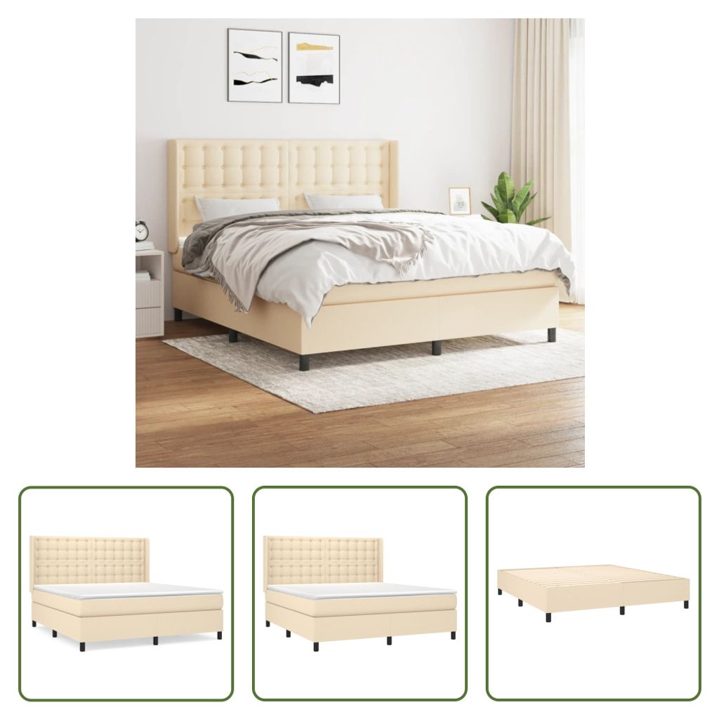 The Living Store Boxspringbett mit Matratze Creme 160x200 cm Stoff