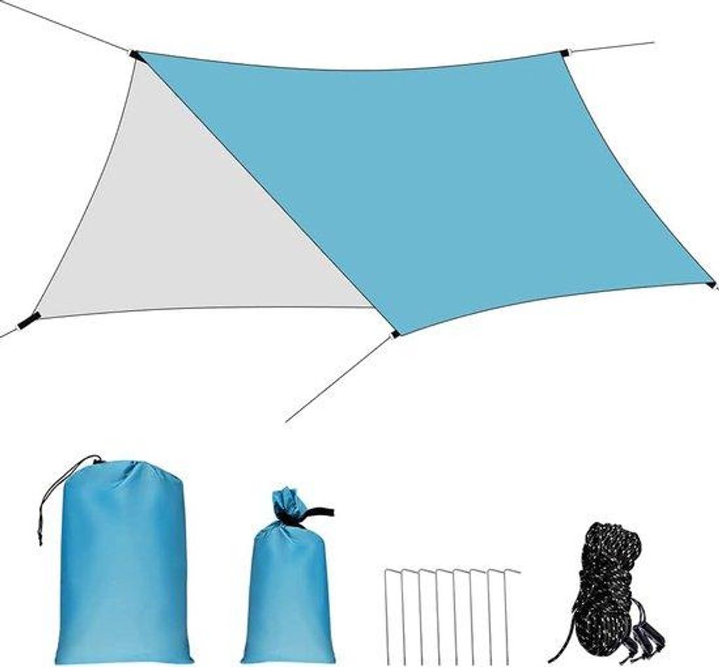 Camping tentzeil waterdicht, 3 m x 4,45 m tarp voor hangmat regenbescherming zonwering met aluminium pennen en nylon touwen voor kamperen, outdoor ...