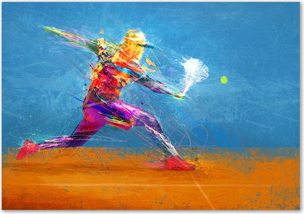 Tulup Glas-Bild - 100 x 70 - Wandbild aus Glas - Wandkunst - Wandbild hinter gehärtetem Sicherheitsglas - Sport - Tennisspieler - Mehrfarbig