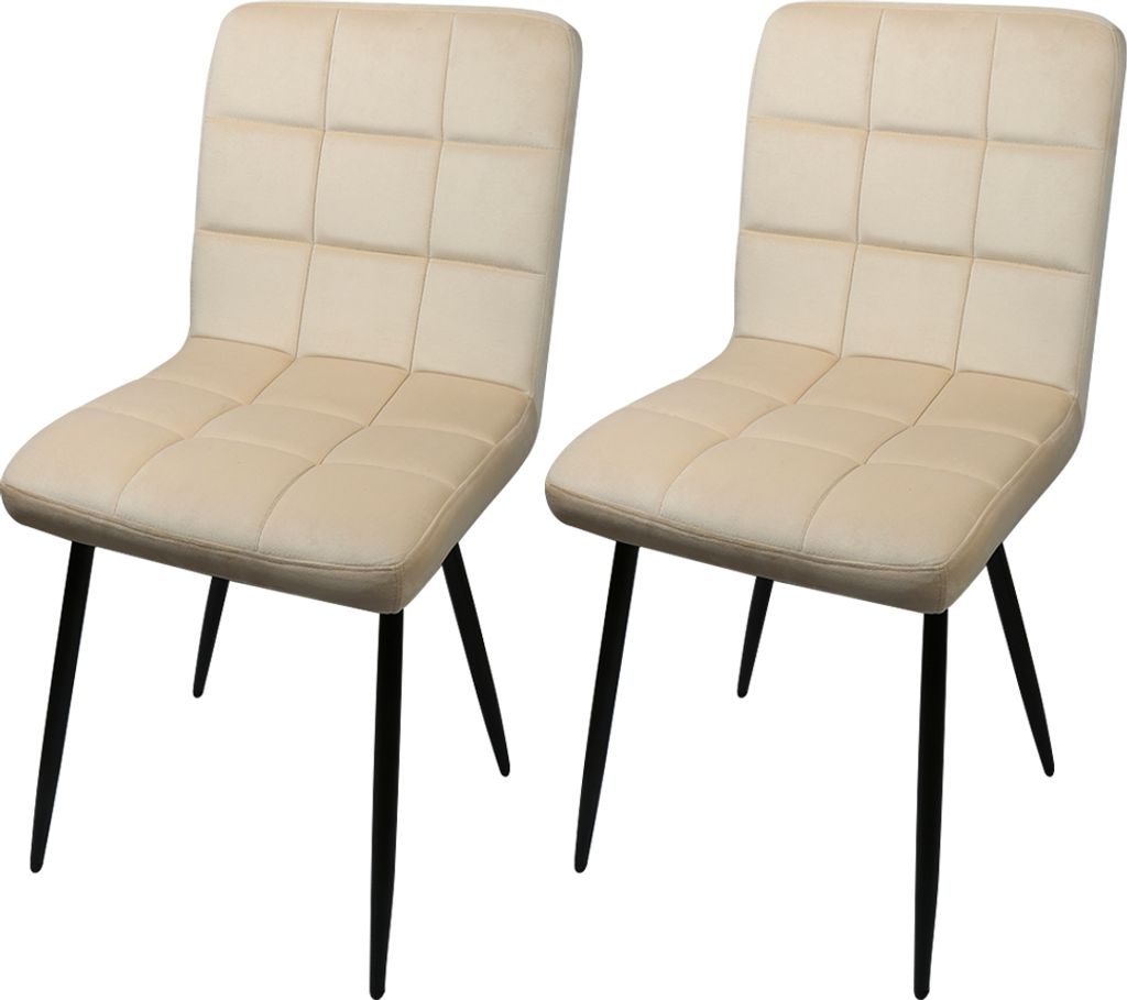 2er Set Esszimmerstühle Polsterstuhl aus Samt mit Rückenlehne bis 120 kg belastbar,Metallbeine, Beige