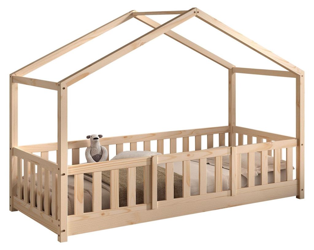Hausbett Kapua 90x200 mit Rausfallschutz Kiefer Massivholz Natur