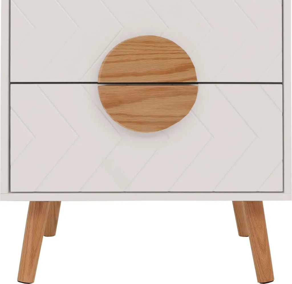Petite commode de nuit blanche et table d'appoint design bois chevrons - 4