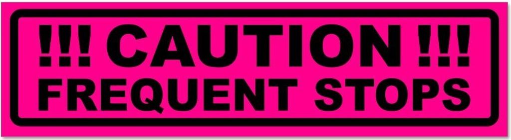 Kiwistar - Autoaufkleber - Pink - Schwarz - 45 x 12 cm - Caution Frequent Stops V2 invertiert - Hinweis Aufkleber Sticker für Auto, Kfz, Fahrrad, ...