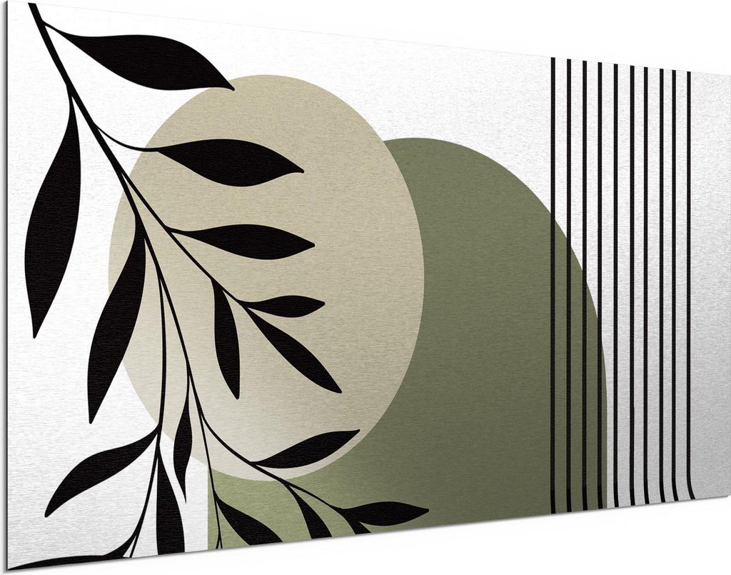 DEQORI Alu-Dibond Bild Silber 100x50 cm 'Blätter und Bögen' Wandbild Metall dünn Design