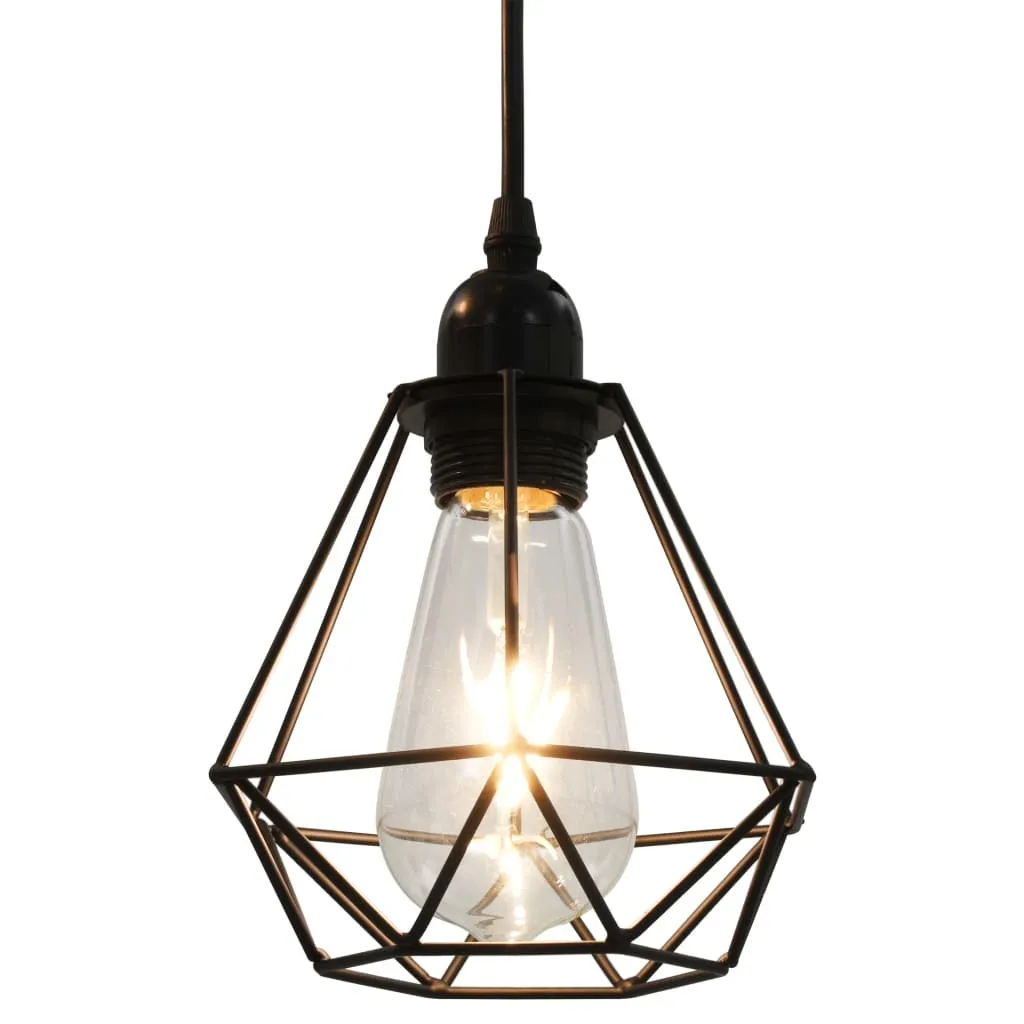 Luminaire diamant noir 3 douilles E27 structure métal géométrique - 3
