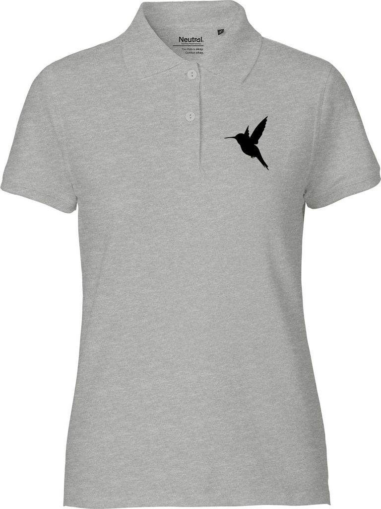 Huuraa Frauen Poloshirt Kolibri Silhouette Geschenk Größe M Sport Grey Bio Baumwolle Fairtrade Kolibri Mode