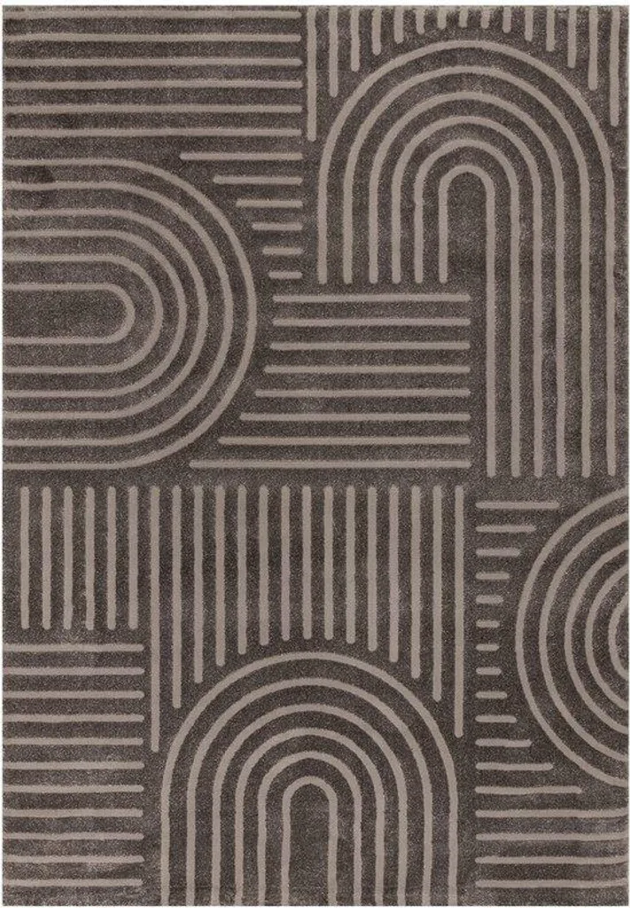 Tapis gris salon géométrique facile à nettoyer - Anti-tache et résistant