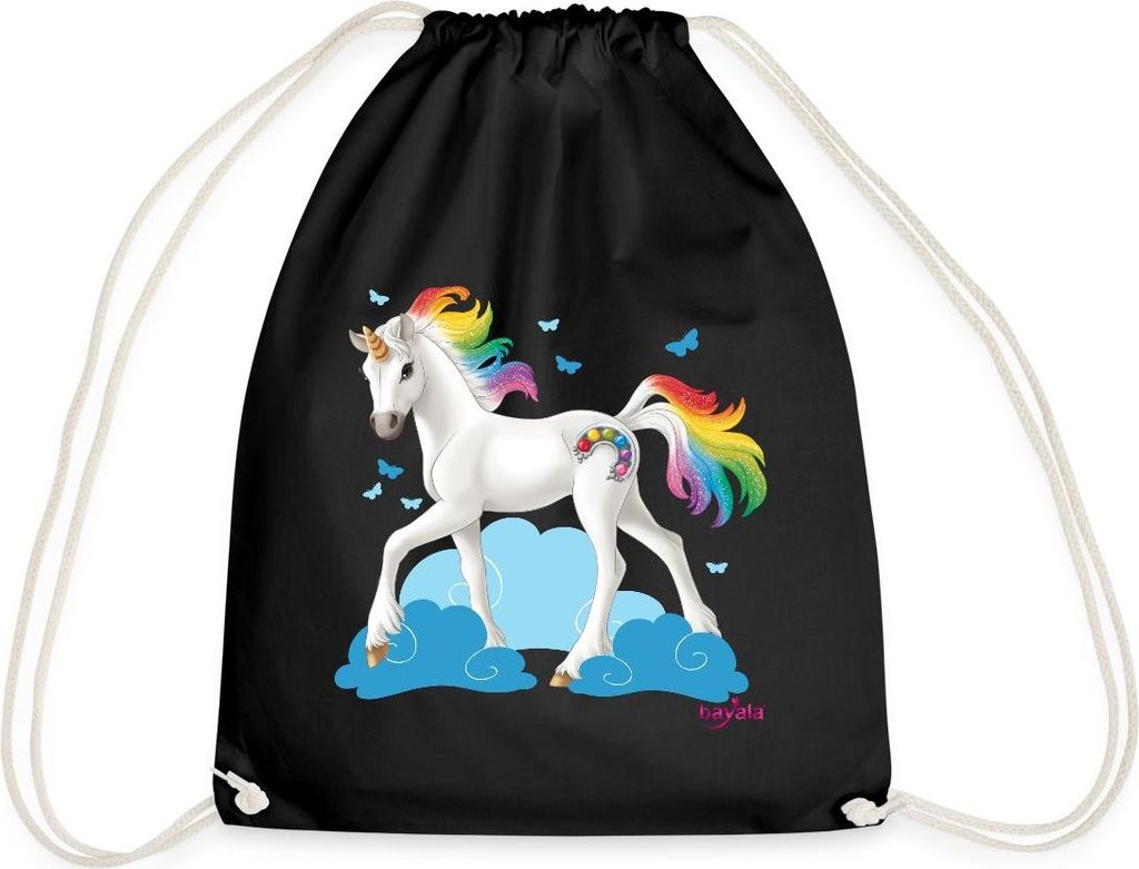 Spreadshirt Schleich Bayala Regenbogeneinhorn Turnbeutel, One size, Schwarz
