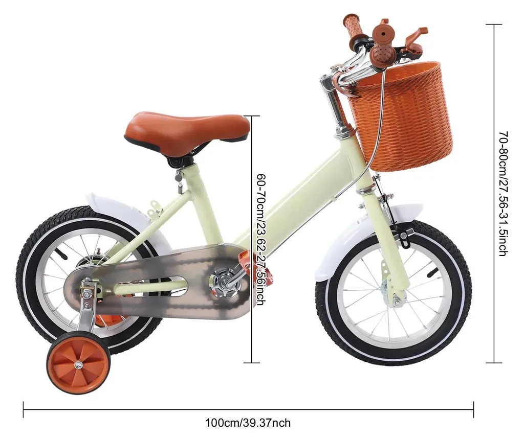 Vélo enfant 12 pouces avec petites roues et selle réglable jaune - B12J