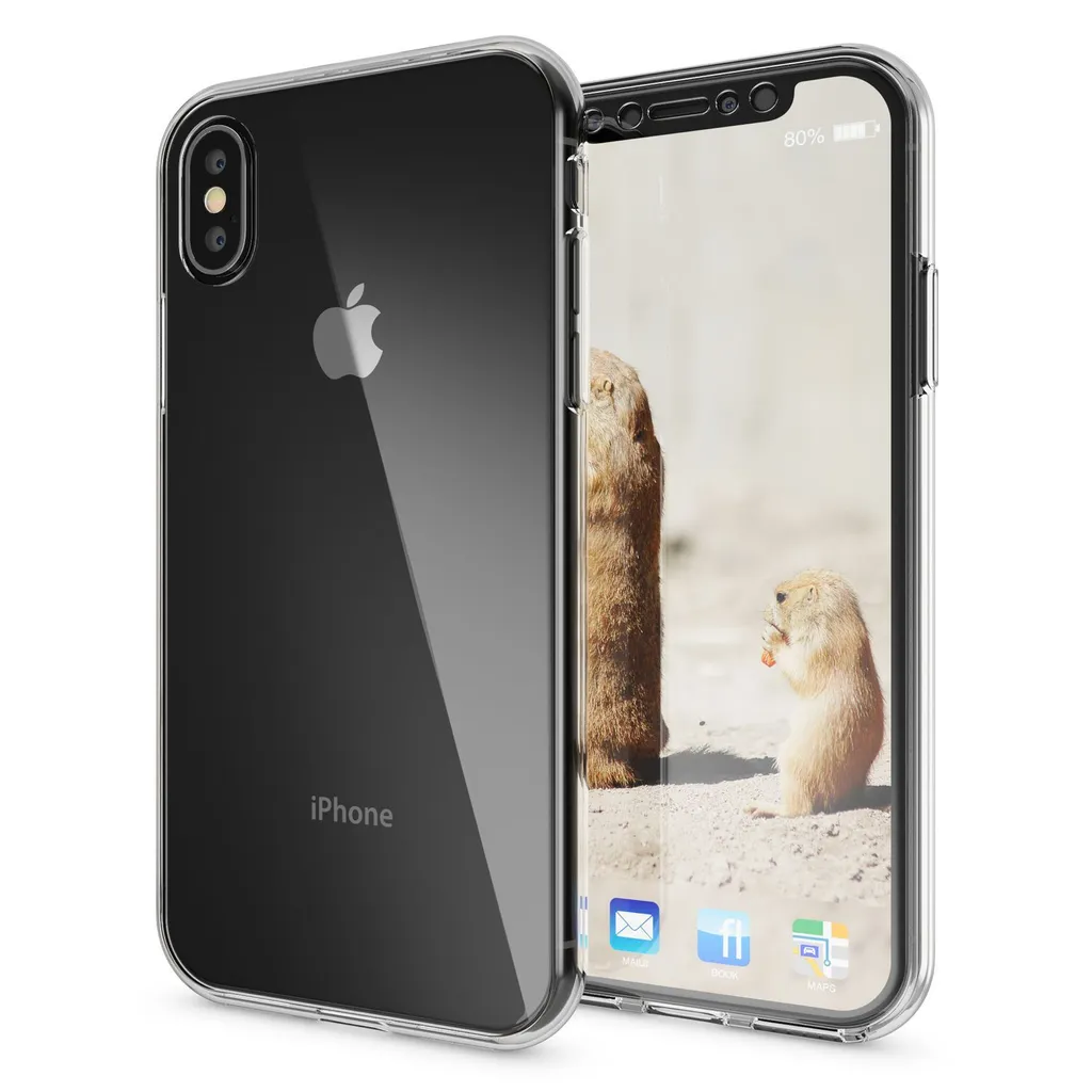 Leedia Custodia 360° Per IPhone X/XS: Protezione Integrale In Vetro Temperato E Paraurti TPU, Trasparente E Nera - 2