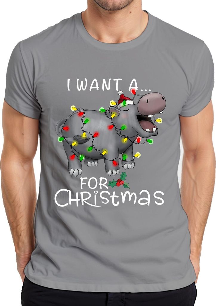 I Want A Hippo For Christmas Nilpferd Weihnachten Geschenk Lustig Herren T-Shirt, Grau, L