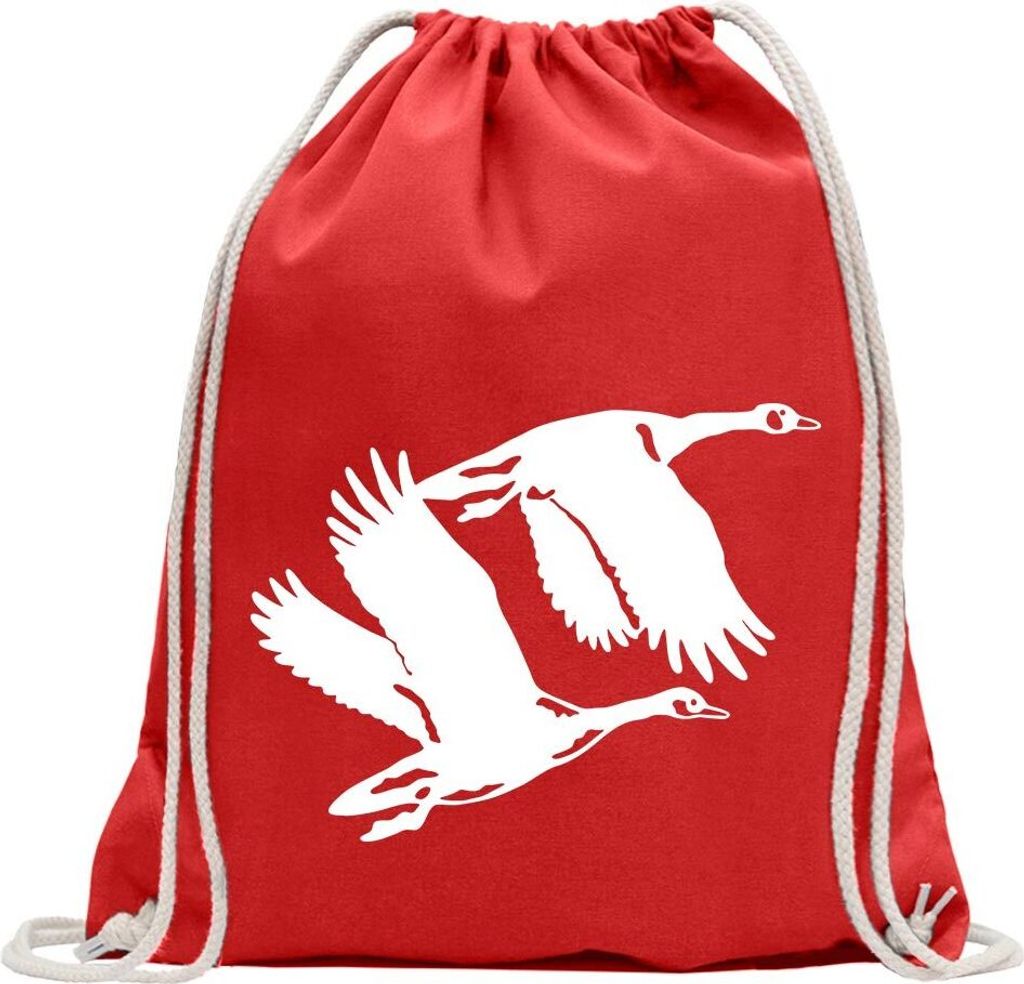 Kiwistar - Turnbeutel - rot - Enten - Flugenten - Duck - Fun Rucksack Sport Beutel Gymsack Baumwolle mit Ziehgurt