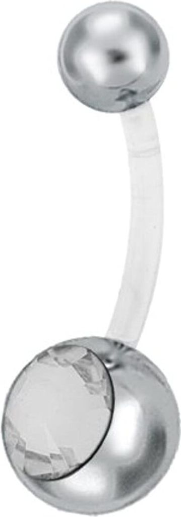 Karisma Bioplast Bauchnabel Piercing Edelstahl 316L Banana 5/8mm Kugeln Kristall - Großer Stein Weiss - 9.0 Millimeter