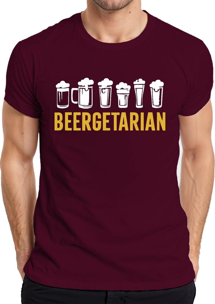 Beergetarian Bierliebhaber Geschenk Bierfan Craftbeer Kneipe Herren T-Shirt, Burgundy, XL