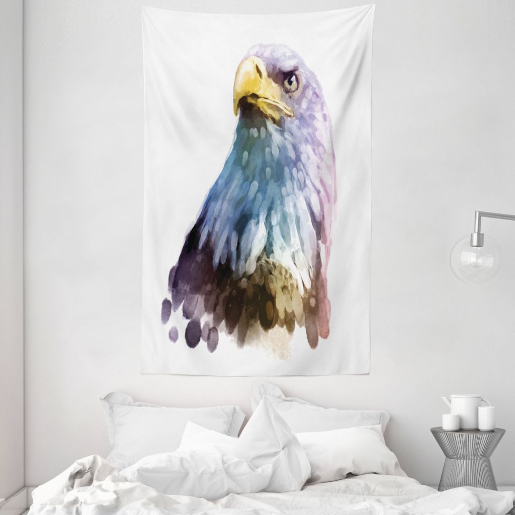 ABAKUHAUS Vogel Wandteppich und Tagesdecke, Aquarell Bald Eagle aus Weiches Mikrofaser Stoff Waschbar ohne Verblassen Digitaldruck, 140 x 230 cm, M...