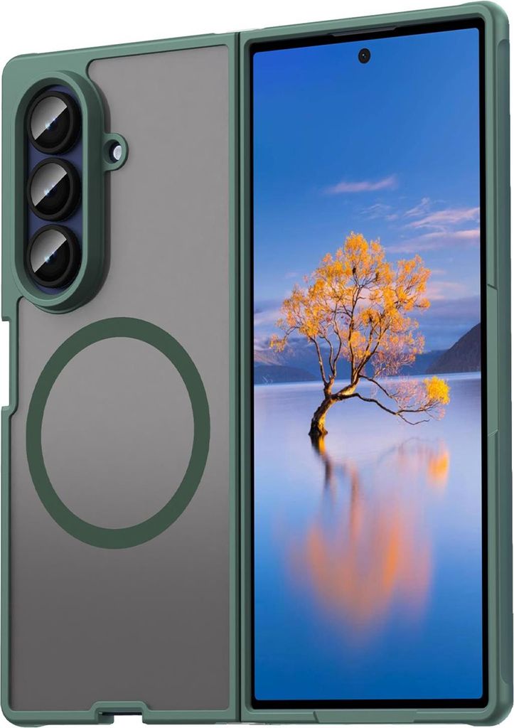 Magnet-Case für Samsung Galaxy Z Fold 7 Hülle Magsafe Schutzhülle Stoßfest TPU-Rahmen starker Magnetring, Grün