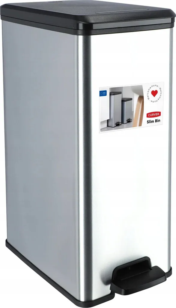 Poubelle à pédale 40L aspect métallique gris - Modèle Pro Inox 40 Litres