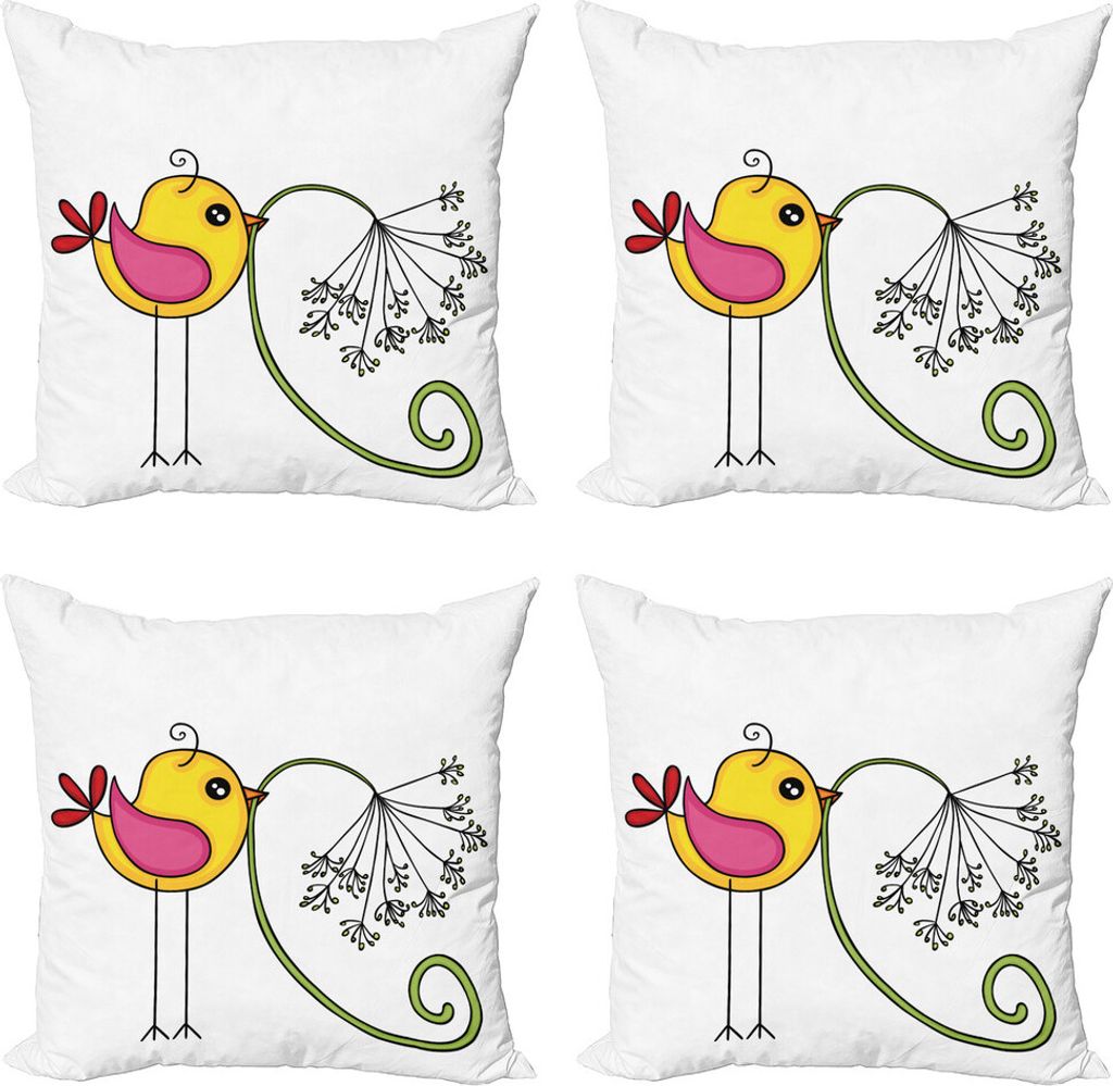 ABAKUHAUS Löwenzahn Kissenbezug Set (4 Stück), Little Bird Doodle, Moderner Doppelseitiger Digitaldruck, 60 cm x 60 cm, Vermilion Rosa