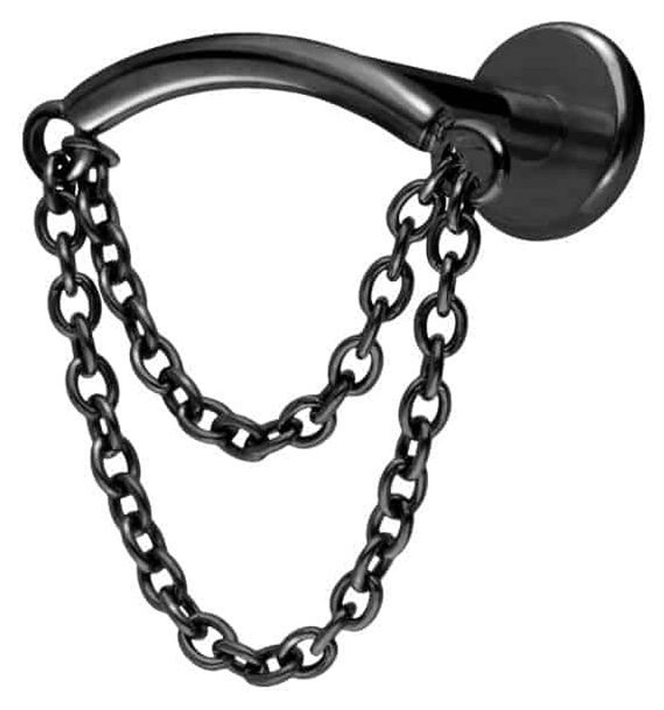 Ohrpiercing, Nasenpiercing Titan Labret mit Innengewinde BOGEN + 2 KETTEN Schwarz Stablänge: 7mm | Stabstärke: 1,6mm