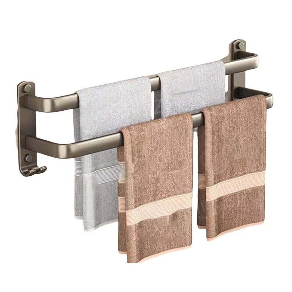 Wandregal aus Aluminium für Bad – Mehrschichtig, verstellbar, rostfrei, ohne Bohren, starke Tragkraft, Doppelstangen, 50 cm