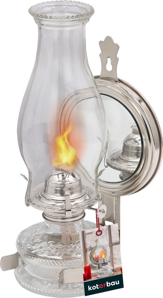 KOTARBAU Petroleumlampe Glas Öllampe mit Spiegel Nickel Campinglampe Petroliumöllampe Kerosinlampe Laterne Vintage Öl Lampe Camping Licht Balk...