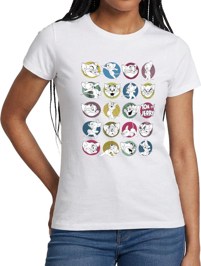 Spreadshirt Tom Und Jerry Ikonische Ausdrücke Frauen T-Shirt, M, Weiß