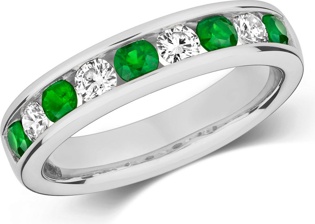 Wunderschöner 9 Karat (375) Weißgold Halb Eternity Damen - Diamant Ring Brillant-Schliff 0.37 Karat HI - I1 mit Smaragd, 53 (16.9); TRS291819KWRSM