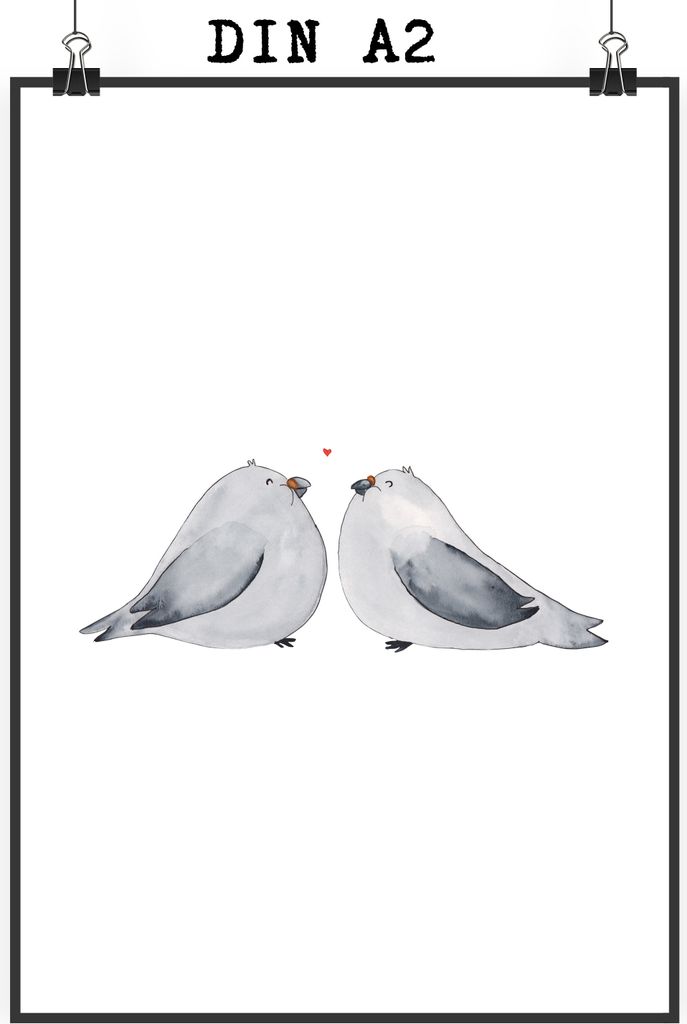 Mr. & Mrs. Panda Bild Turteltauben Liebe DIN A2 - Weiß - Geschenk, Verlobung, Paar, Partner, Plakat, Freundin, Wandbild, wanddeko, Hochzeitstag, d...