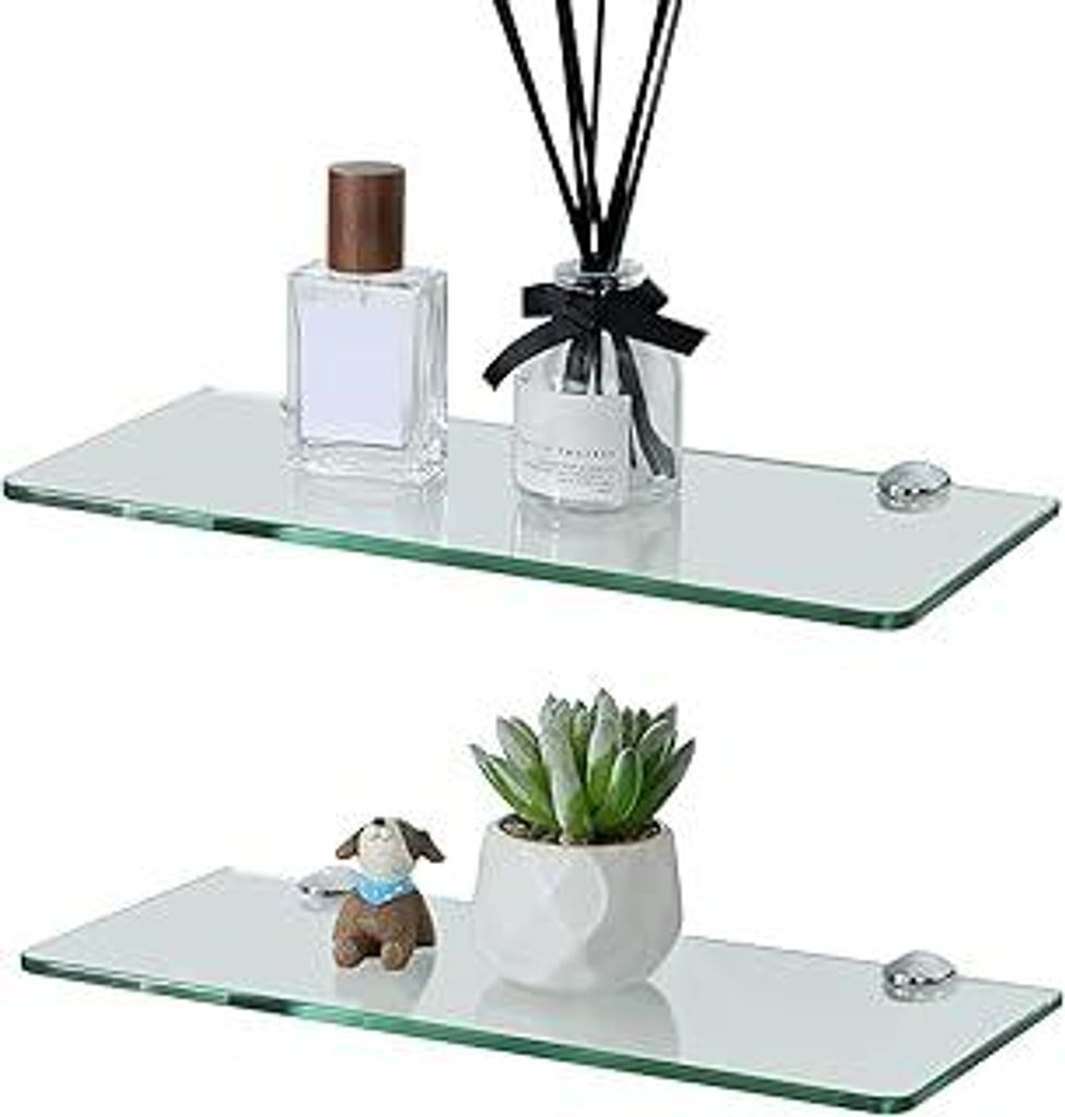SAYAYO Glasregal Badezimmer, 2PC Badregal Duschablage Glasablage mit 6MM Dicke Wandregal Glas Badregal 30cm für Badezimmer, Schlafzimmer, Küche, ...