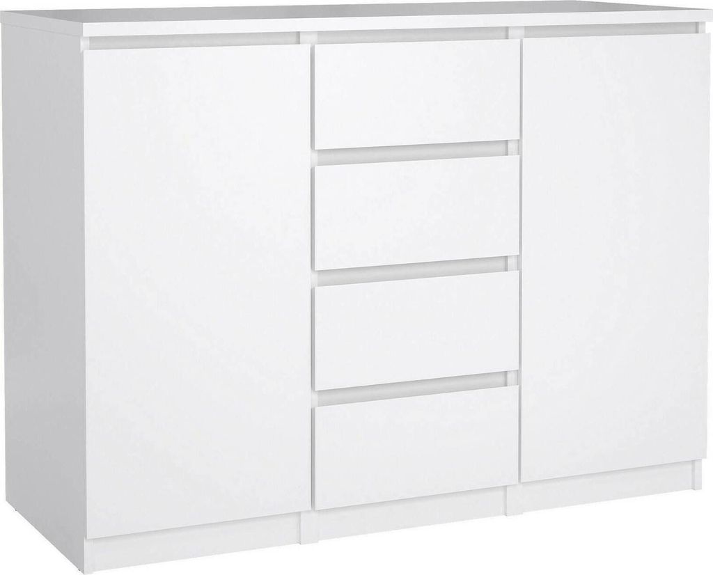Kommode Angelika, Wohnzimmerbuffet, Wohnzimmer-Sideboard, Moderne Küchen-Speisekammer, 121x50 h91 cm, Glänzendes Weiß